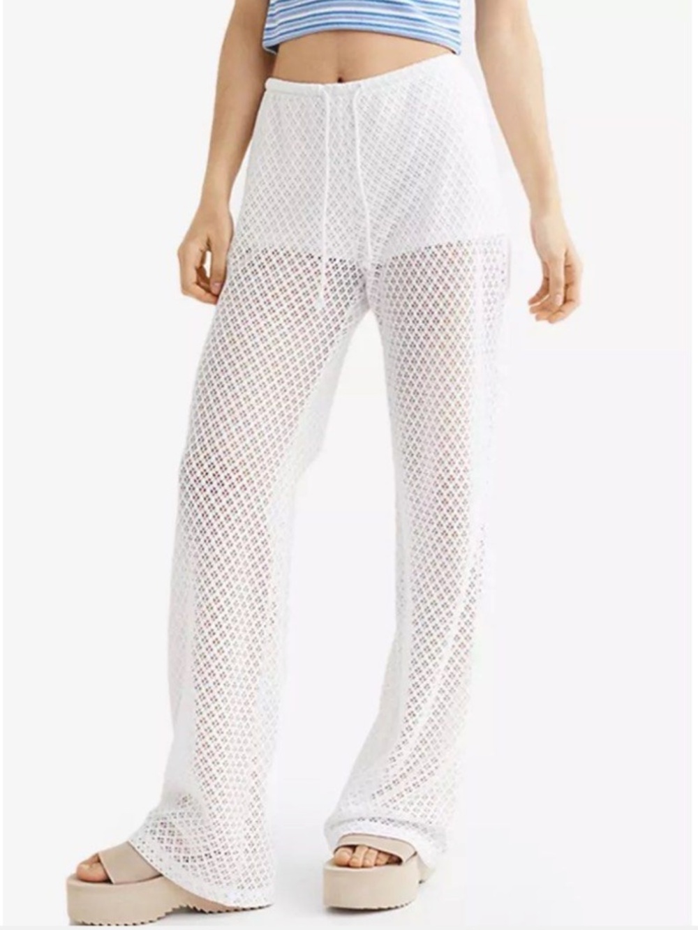 H&M boho white crochet knitted beach pants NWT